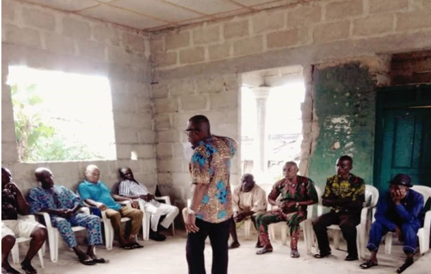 Representative of NDEBUMOG Speaking to Elders & Chiefs in Emoh and Neighbouring Communities in Abua Odual LGA  in Rivers State, During Advocacy Visit for Women Economic Inclusion through the PIA.